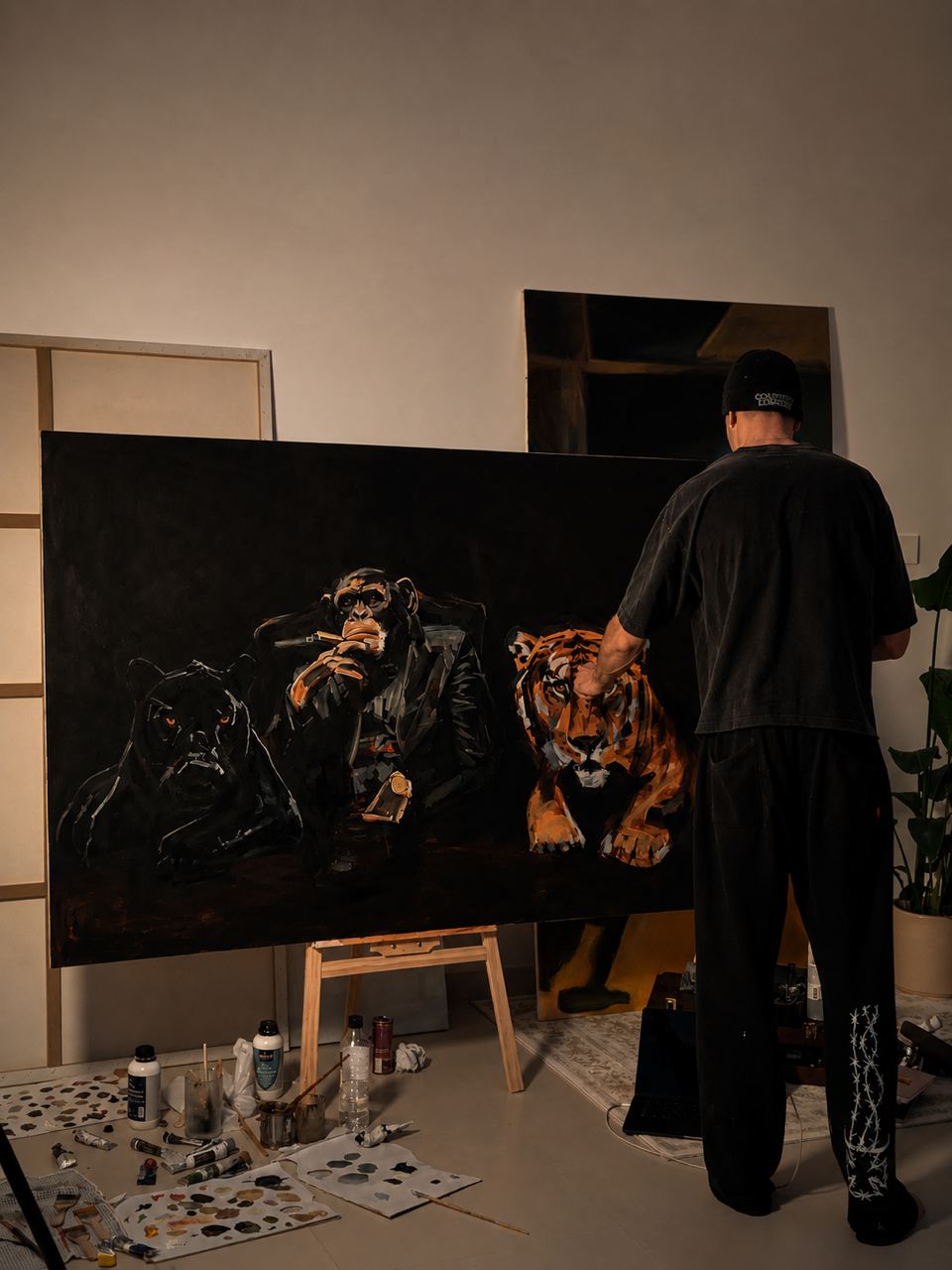 Joshua at work on a large composition